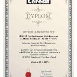 Certyfikat CERESIT dla firmy SEKOR Przedsiębiorstwo Wielobranżowe s.c.