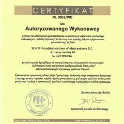 Certyfikat Autoryzowanego Wykonawcy CAPAROL dla firmy SEKOR Przedsiębiorstwo Wielobranżowe s.c.