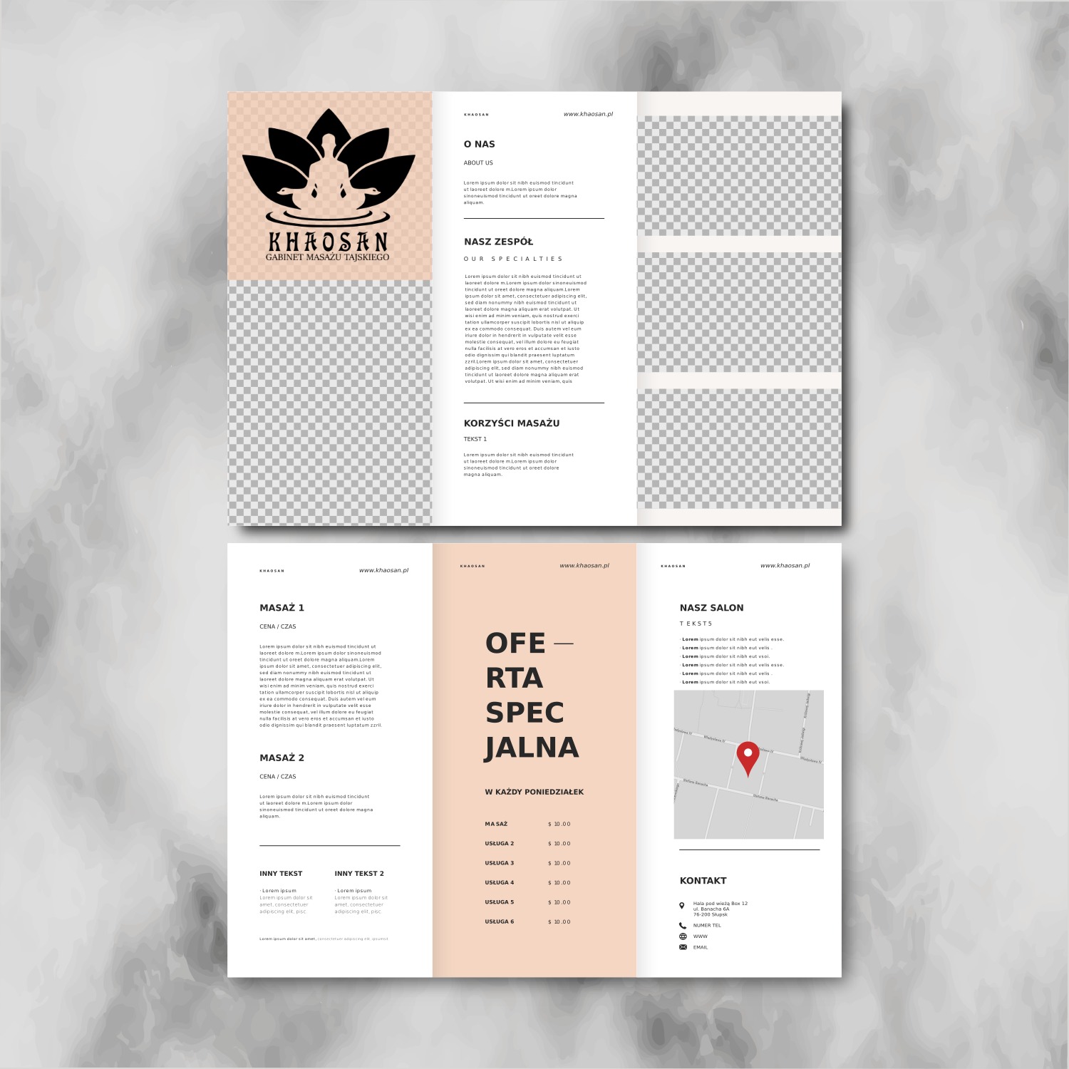 Projekt ulotek reklamowych dla studia masażu tajskiego.