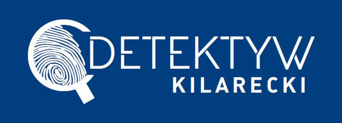 Logo firmy z lupą zawierającą odcisk palca oraz nazwą 'KILARECKI' na granatowym tle.