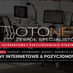 Logo firmy Otonet.pl na tle biura z komputerami i biurkiem. Widoczne hasła: 'zespół specjalistów', 'strony internetowe', 'pozycjonowanie strategiczne', 'naprawy, przebudowy, budowy, wsparcie...