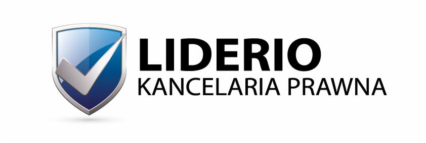 Logo kancelarii prawnej Liderio z symbolem tarczy i znakiem akceptacji w kolorach niebieskim i srebrnym.