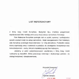 Skan dokumentu: List referencyjny od firmy Easy Credit Burzyńska, Burzyński Sp.j. z datą 23.08.2012, z podpisem Krzysztofa Kasperka, Członka Zarządu CGS Studio Kuśniak i Wspólnicy Sp.j.