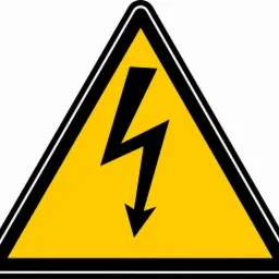 Ż&oacute;łty tr&oacute;jkątny znak ostrzegawczy z czarnym symbolem błyskawicy w środku, obwiedziony czarną ramką.