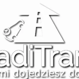 Logo firmy transportowej NadiTrans z symbolem drogi i hasłem 'Z nami dojedziesz do celu'.