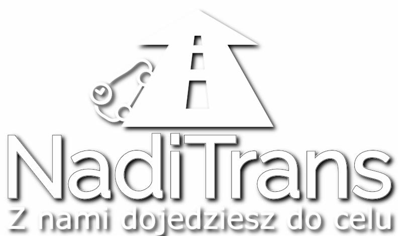 Logo firmy transportowej NadiTrans z symbolem drogi i hasłem 'Z nami dojedziesz do celu'.