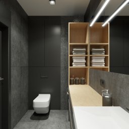 Apartament 02 - czarna łazienka z prysznicem walk-in