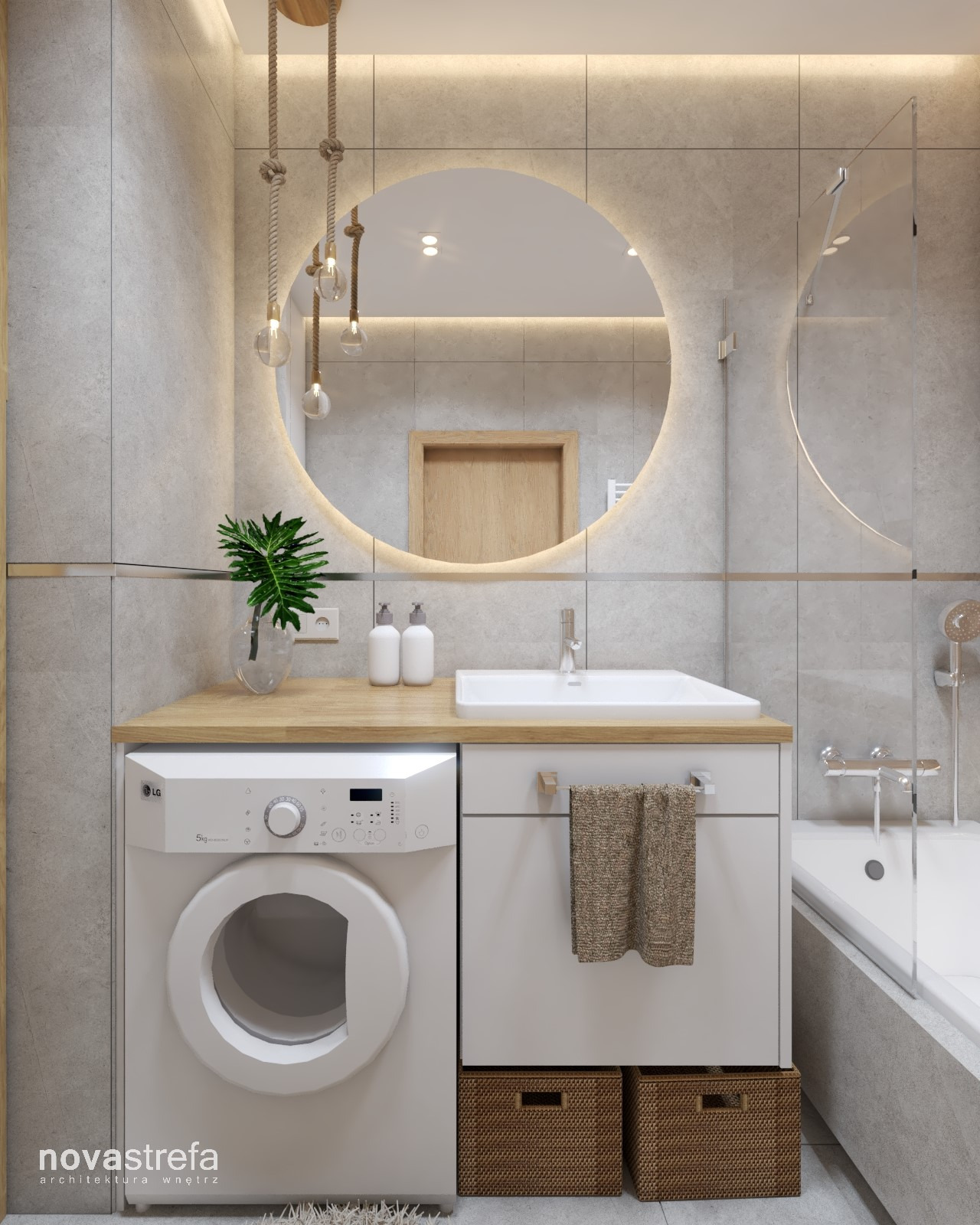 Mieszkanie 04 - łazienka z okrągłym lustrem