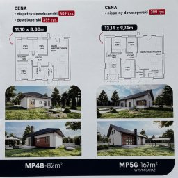 GrAnt - Porównanie wizualizacji dwóch projektów domów jednorodzinnych z Tczewa: MP4B o powierzchni 82m² oraz MP5G o powierzchni 167m² z garażem, wraz z rzutami pomieszczeń i cenami deweloperskimi.
