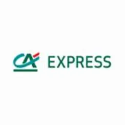 Logo CA Express z zielonym symbolem i czerwonym akcentem nad napisem, na białym tle.