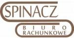 Logo biura rachunkowego SPINACZ w kolorze brązowym, z nazwą firmy umieszczoną w górnej części i dopiskiem 'BIURO RACHUNKOWE' w dolnej części, całość zamknięta w zaokrąglonej formie.
