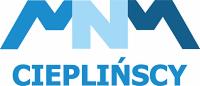 Niebieskie logo firmy MNM Cieplińscy z charakterystycznym znakiem graficznym przypominającym połączone litery M i N