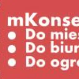 Logo firmy mKonserwator z hasłem 'Do mieszkania, Do biura, Do ogrodu' na czerwonym tle, z wkomponowanym rysunkiem śrubokręta.