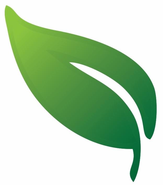 Graficzna ilustracja stylizowanego, zielonego liścia z gradientem, symbolizującego naturę i ekologię, na białym tle.