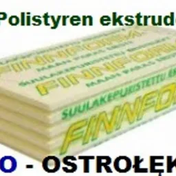 Płyty polistyrenu ekstrudowanego XPS marki Finnfoam, widoczne napisy w języku fińskim, producent Arco-Ostrołęka.