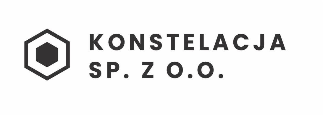 Logo firmy Konstelacja Sp. z o.o. z geometrycznym symbolem sześciokąta.