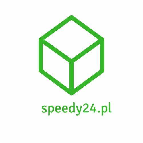 Zielony kontur sześcianu nad adresem strony speedy24.pl na białym tle.