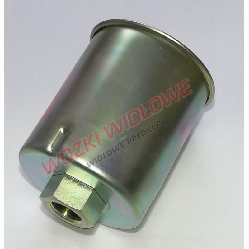 Metalowy filtr paliwa do wózków widłowych z widocznym gwintem i nadrukiem 'Wózki Widłowe Widłowe Prędki PL'.