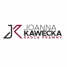 Logo radcy prawnego Joanna Kawecka z Wrocławia, z inicjałami JK w nowoczesnej stylistyce, czarno-bordowe na białym tle.