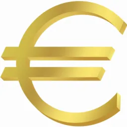 Złoty symbol Euro na białym tle, renderowany w 3D z subtelnym cieniowaniem.