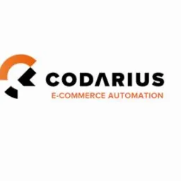 Logo firmy Codarius z pomarańczowo-czarnym symbolem i hasłem E-commerce Automation.