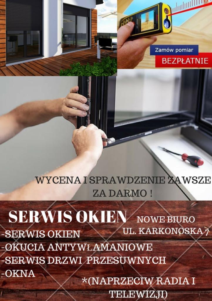 Montaż okna z czarną ramą, widoczny laserowy miernik odległości, oferta serwisu okien z wyceną i sprawdzeniem gratis.