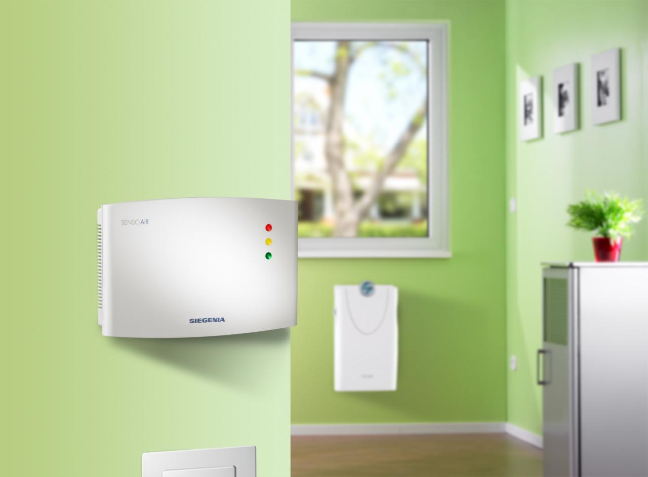 SENSOAIR Automatyczny czujnik jakości powietrza aktywujący nawiewniki w razie wykrycia podwyższonego poziomu CO₂ i VOC.