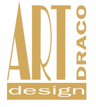 Złote logo firmy ART DRACO design na białym tle.