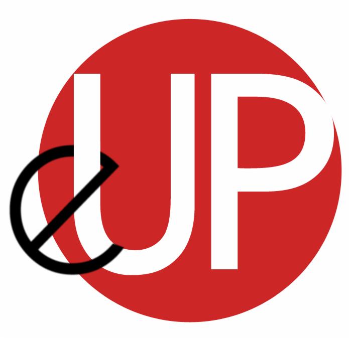 Logo z napisem 'UP' w białych literach na czerwonym tle, z symbolem przekreślonego koła po lewej stronie.