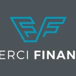 Logo firmy 'Eksperci Finansowi' z niebieskim, stylizowanym symbolem graficznym na szarym tle.