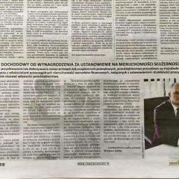 Kancelaria Radcy Prawnego Grzegorz Sierka - Zdjęcie fragmentu gazety z artykułem o podatku dochodowym od wynagrodzenia za ustanowienie służebności przesyłu, z portretem radcy prawnego Grzegorza Sierki.