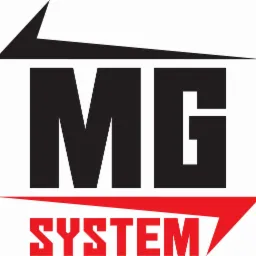 Logo firmy MG System z czarnym symbolem strzałki skierowanej w górę nad napisem MG i czerwoną strzałką skierowaną w dół pod napisem SYSTEM.