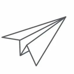 Prosty, minimalistyczny rysunek liniowy papierowego samolotu, skierowanego w g&oacute;rę, na białym tle.
