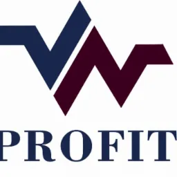 Logo firmy z abstrakcyjnym symbolem w kolorach granatowym i bordowym, oraz napisem 'PROFIT' poniżej.