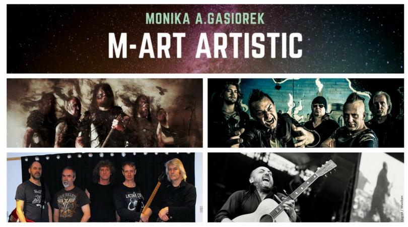 Kolaż zdjęć zespołów muzycznych z nazwą firmy M-ART ARTISTIC i imieniem Monika A. Gąsiorek
