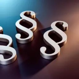 Trzy srebrne symbole paragrafu na dwukolorowym, gradientowym tle, oświetlone od góry, tworzące głębokie cienie.