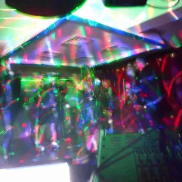 Zespół muzyczny grający na scenie oświetlonej kolorowymi światłami podczas imprezy.