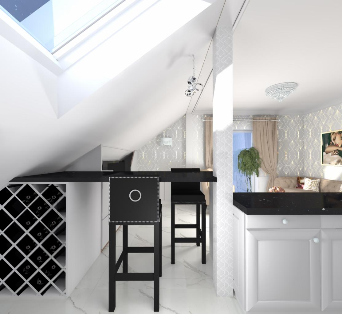 Kuchnia na poddaszu Glamour