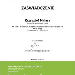 MS 50255 Wdrażanie, zarządzanie i zabezpieczanie sieci za pomocą
zasad grupy