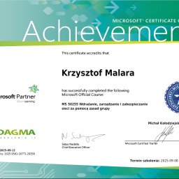 MS 50255 Wdrażanie, zarządzanie i zabezpieczanie sieci za pomocą
zasad grupy