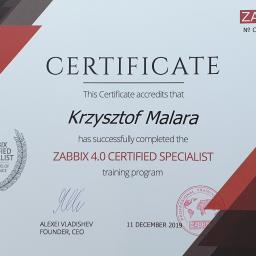 Certyfikat -  Zabbix 4.0 Certified Specialist (ZCS)