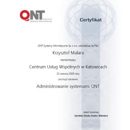 Certyfikat Administrowania Systemami QNT
