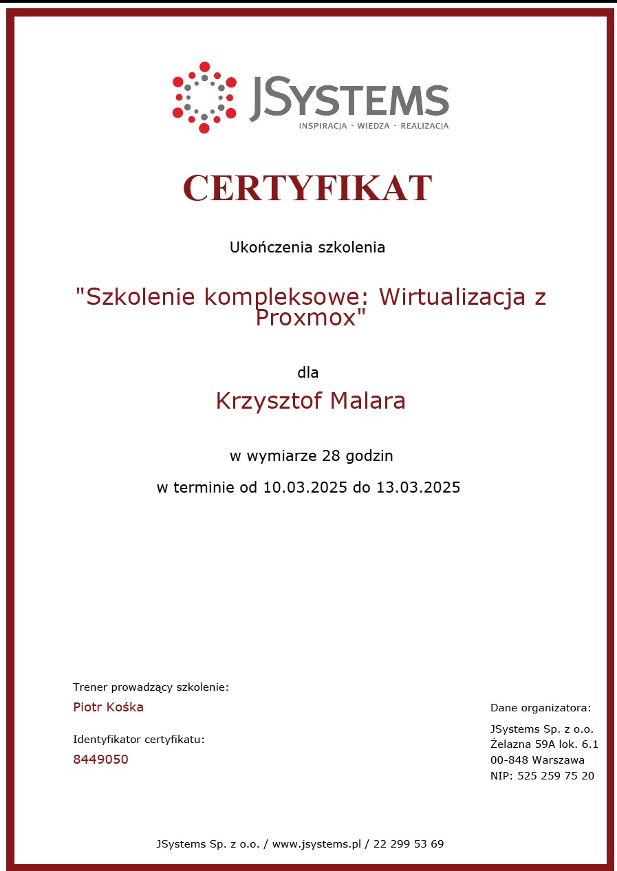 Szkolenie kompleksowe: Wirtualizacja z Proxmox