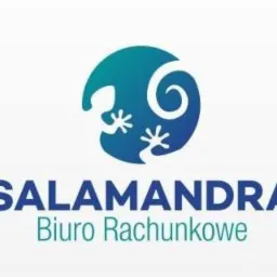 Logo firmy Salamandra Biuro Rachunkowe z gradientem niebieskiego koloru i stylizowaną sylwetką salamandry w okręgu.