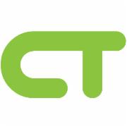 Zielone logo firmy CT z zaokrąglonymi krawędziami i prostymi liniami, na białym tle.