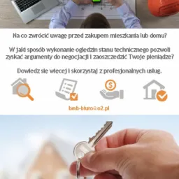 Widok z góry na stół architekta z planami, laptopem, smartfonem z zielonym ekranem, przyborami kreślarskimi, kawą i kaskiem ochronnym, sugerujący pracę nad projektem budowlanym.