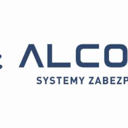Logo firmy ALCORN Systemy Zabezpieczeń, przedstawiające stylizowaną kulę z trzema okręgami i napisem ALCORN SYSTEMY ZABEZPIECZEŃ w kolorze granatowym na białym tle.