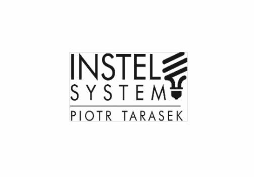 Logo firmy INSTEL SYSTEM Piotr Tarasek z symbolem żarówki z trzema liniami zamiast światła, na białym tle.