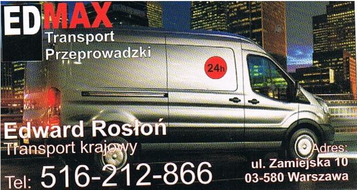 Srebrny van transportowy z napisem 'Przeprowadzki' i numerem telefonu na tle panoramy miasta nocą.