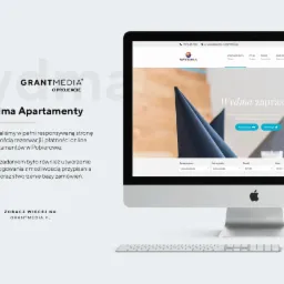 Ekran komputera iMac prezentujący responsywną stronę internetową Wydma Apartamenty z możliwością rezerwacji online, widoczny formularz rezerwacyjny i nawigacja po stronie.